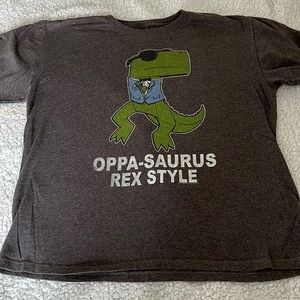 Funny dinosaur t-shirt L 10-12 charcoal grey funny party t-Rex Oppa-saurus rex